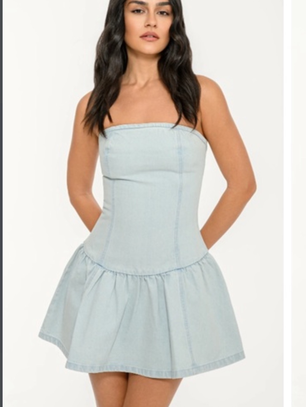 Zara Light Blue Strapless Denim Mini Dress